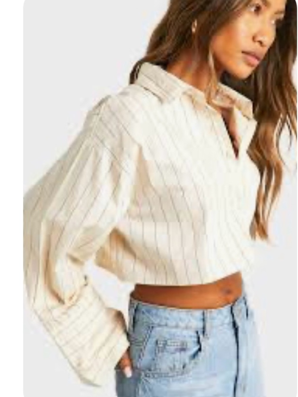 Cropped Cream Pinstripe Button-Up Shirt